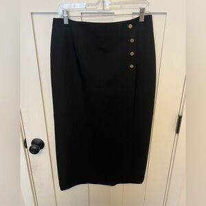 Raggi Vintage 100% Wool Midi pencil skirt Gold Button Black Classic